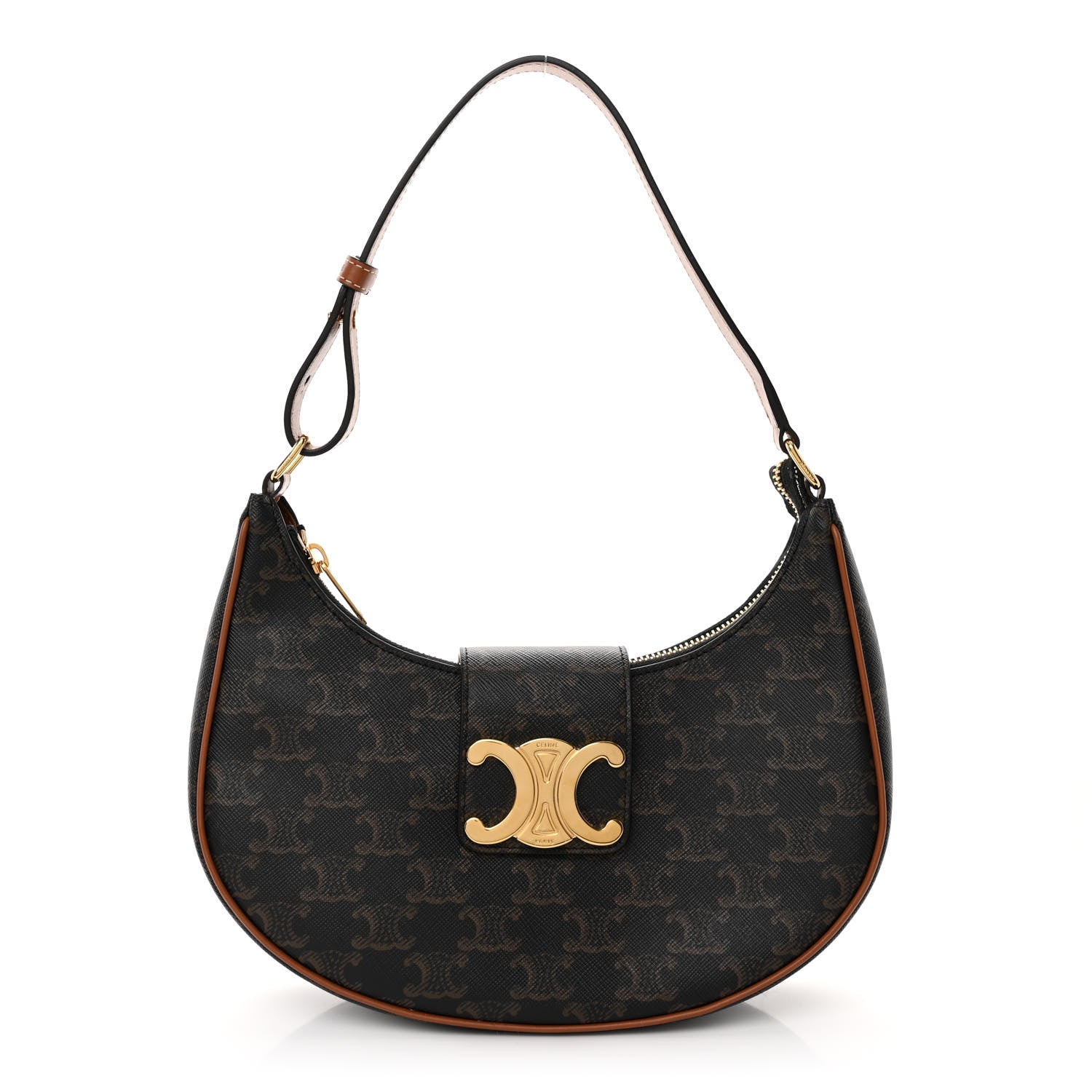 Celine Triomphe Canvas Calfskin Medium Strap Ava Triomphe Shoulder Bag Tan 1 of 10