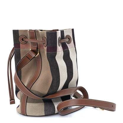 Burberry Giant Check Canvas Small Bucket Bag Taupe Brown 3 of 11