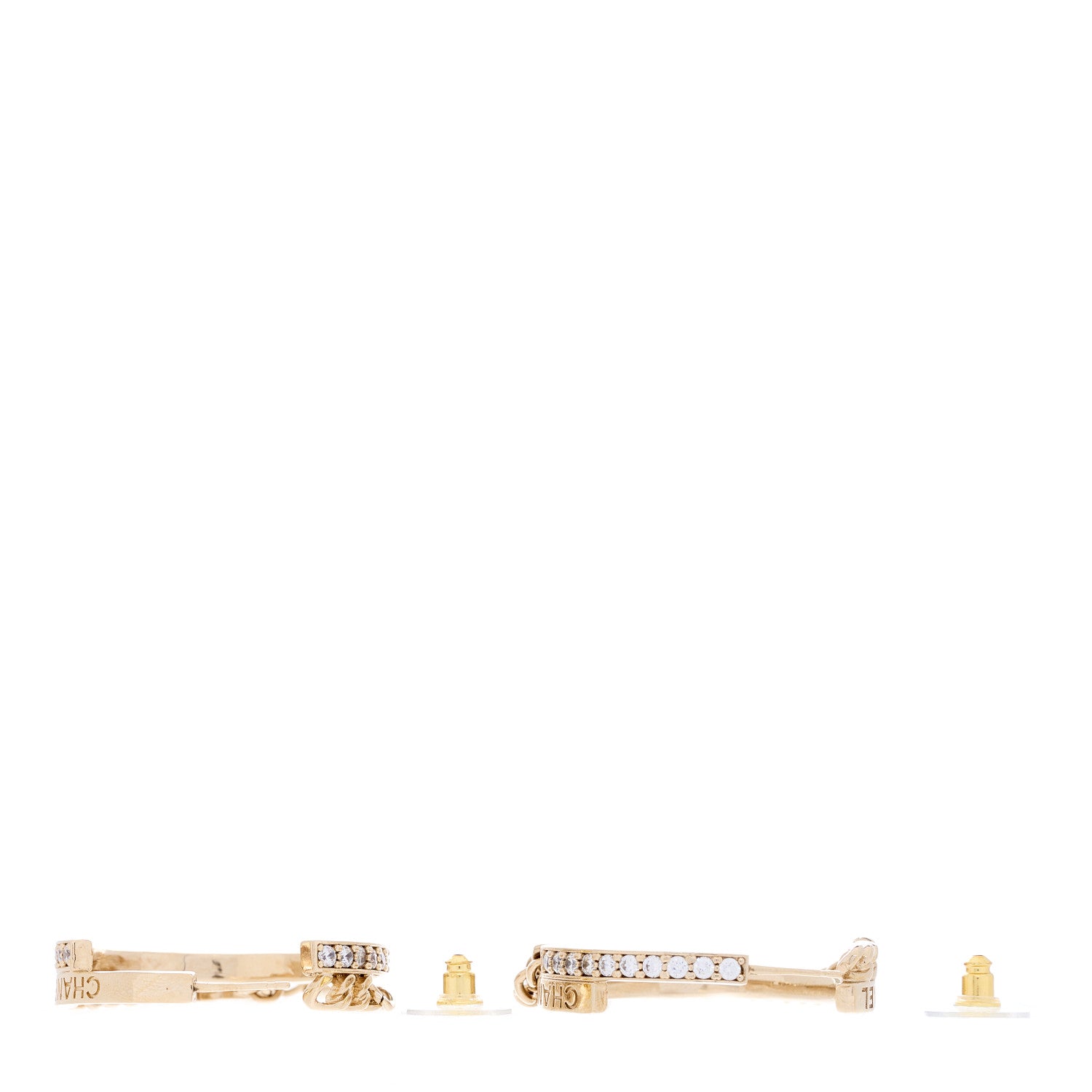 Chanel Metal Crystal Chain CC Hoop Earrings Gold 3 of 3