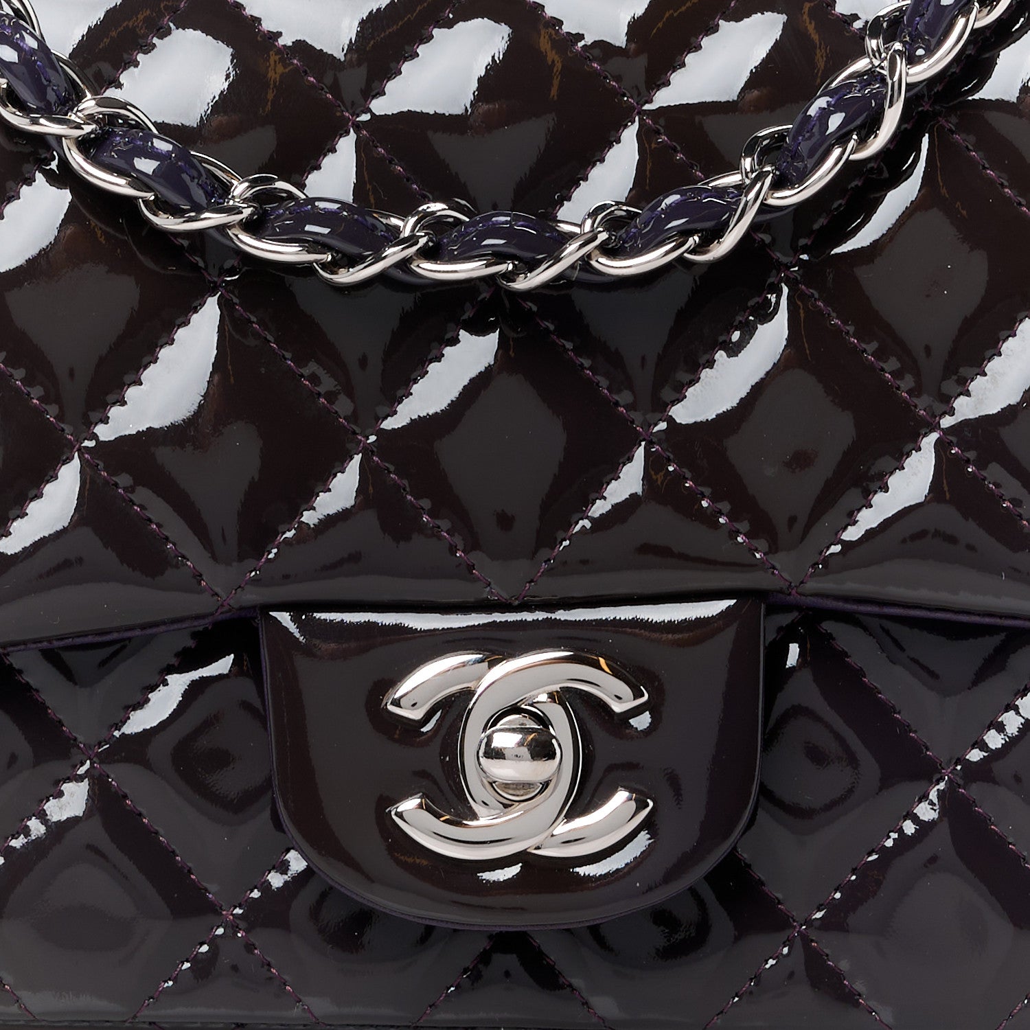 Chanel Patent Calfskin Quilted Mini Square Flap Purple 9 of 13