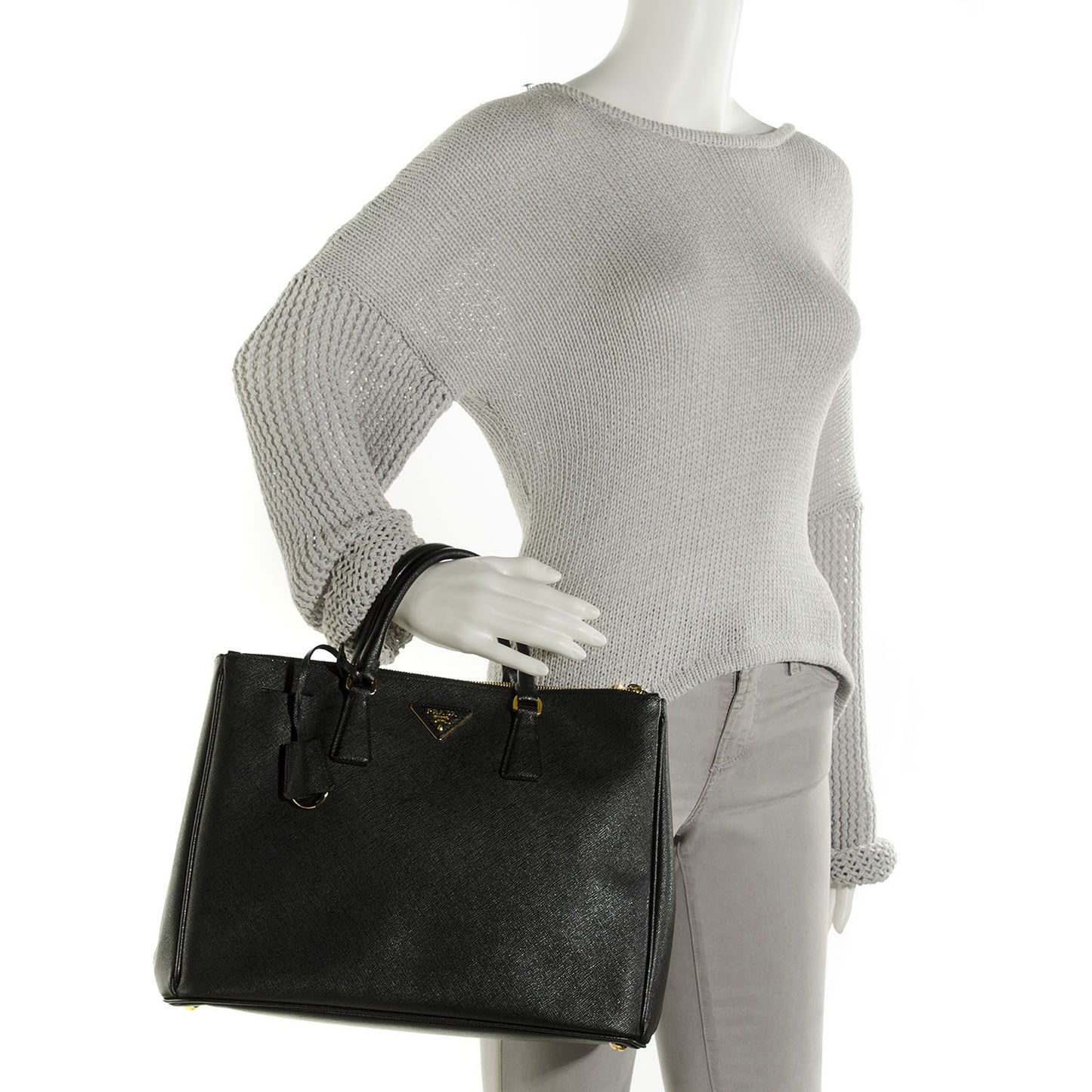 Saffiano Lux Large Double Zip Tote Nero Black