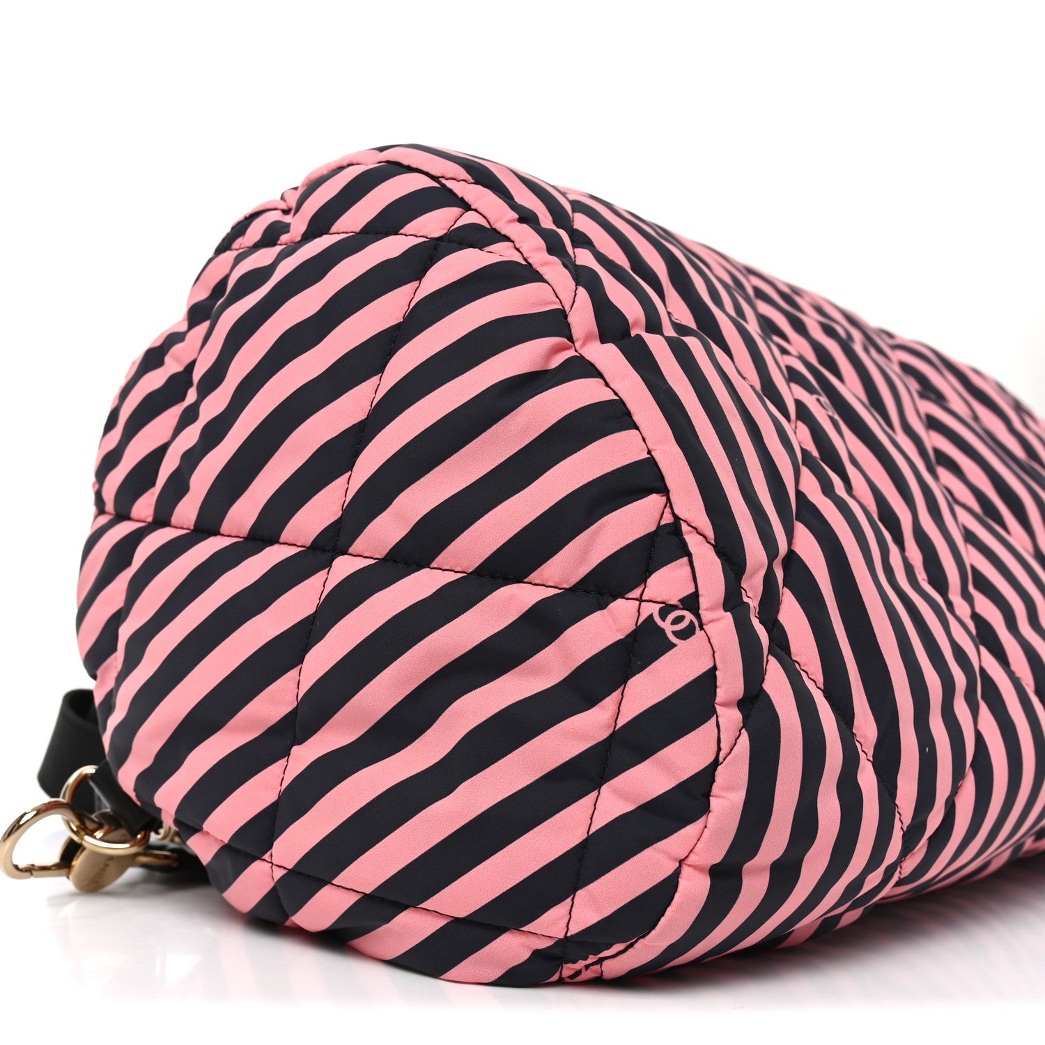 Chanel Nylon Striped Quilted Coco Beach Large Bowling Bag Black Coral 9 of 10