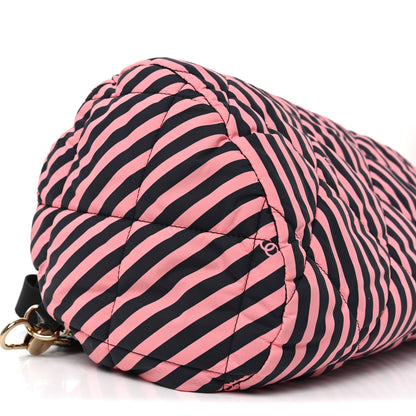 Chanel Nylon Striped Quilted Coco Beach Large Bowling Bag Black Coral 9 of 10