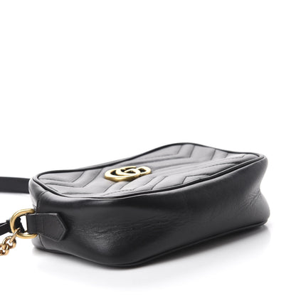 Gucci Calfskin Matelasse Mini GG Marmont Chain Shoulder Bag Black 4 of 10