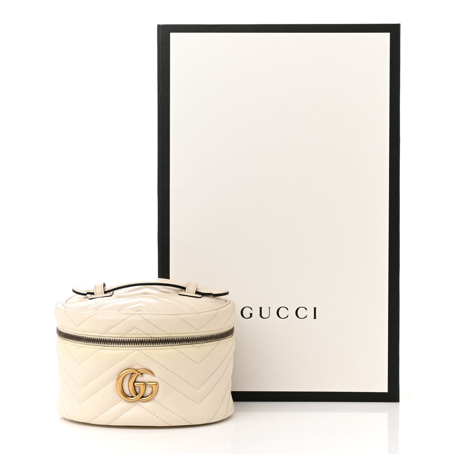 Calfskin Matelasse Mini GG Marmont Round Backpack White