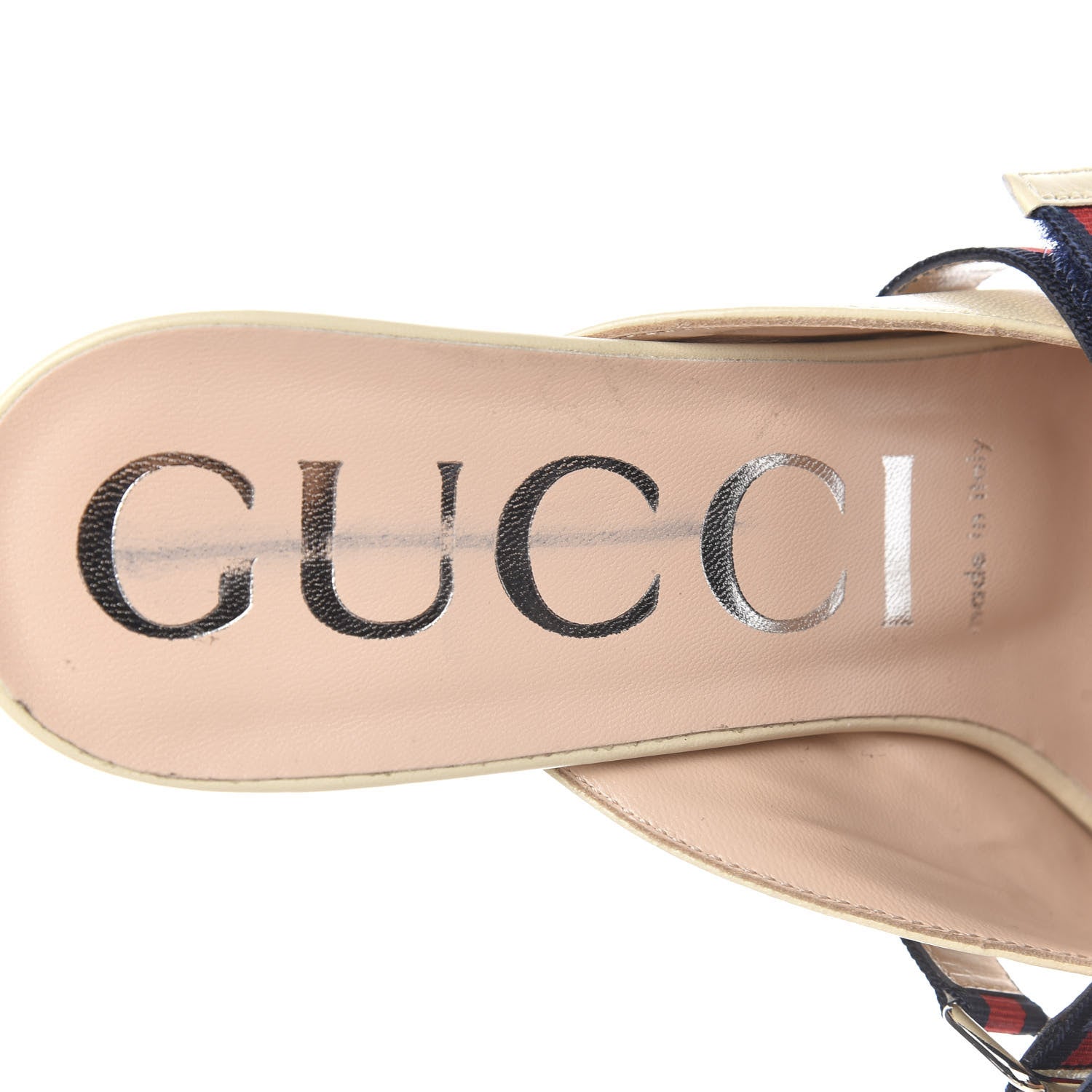 Gucci Malaga Kid Sylvie Web Cross Strap Mid-Heel Slides 39 Vintage White 7 of 9