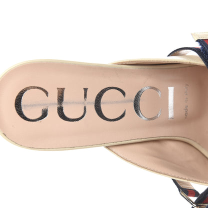 Gucci Malaga Kid Sylvie Web Cross Strap Mid-Heel Slides 39 Vintage White 7 of 9