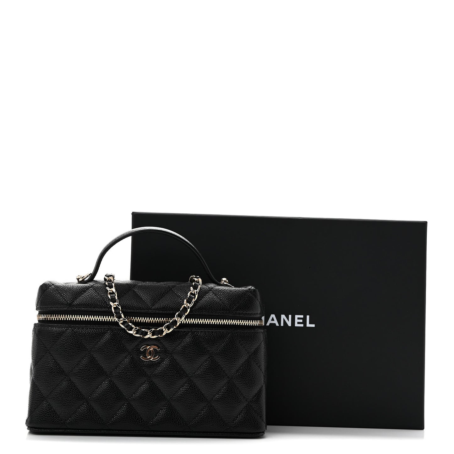 Caviar Quilted Top Handle Slim Vanity With Chain Black