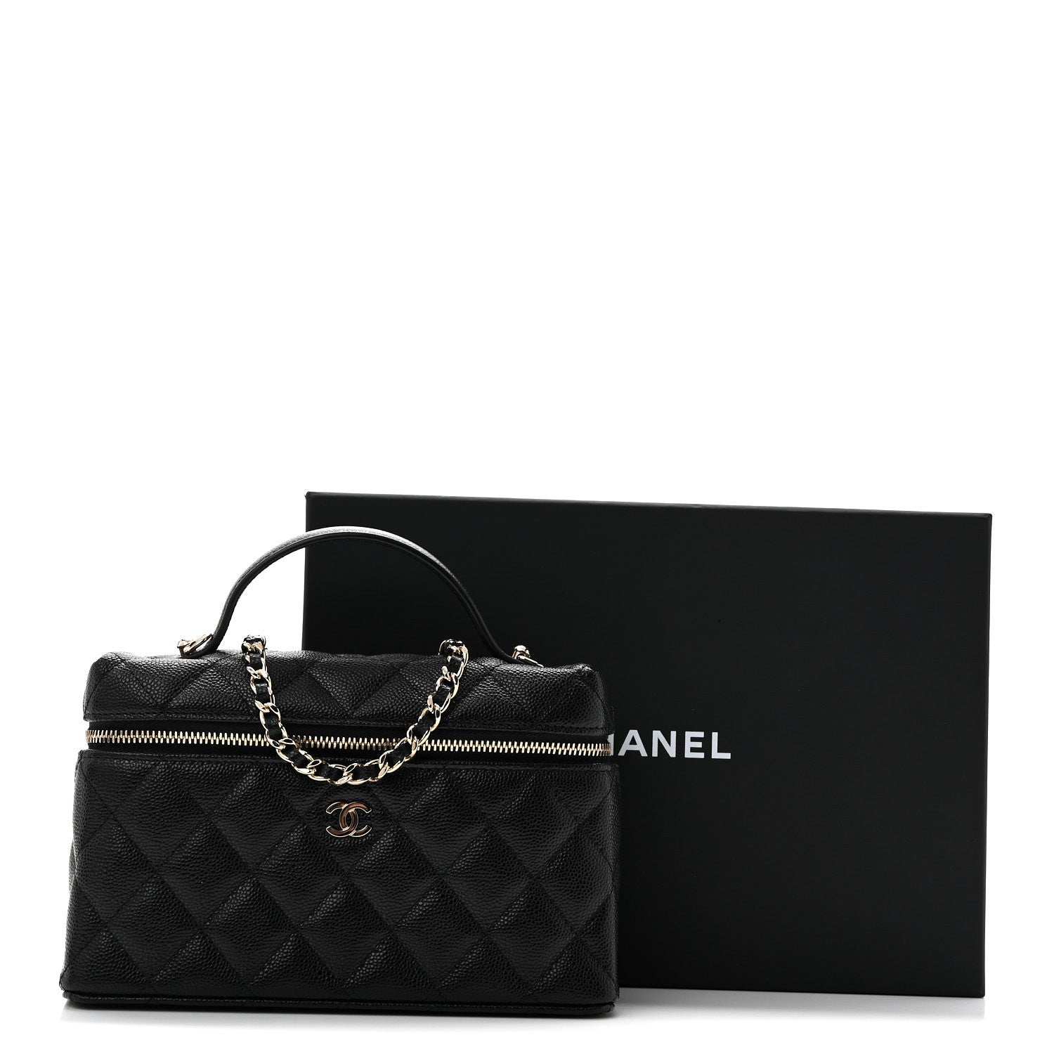 Chanel Caviar Quilted Top Handle Slim Vanity With Chain Black 11 of 11