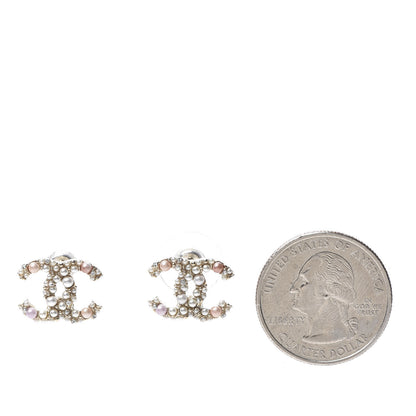 Chanel Pearl Crystal CC Charms Stud Earrings Light Gold Pink 2 of 5