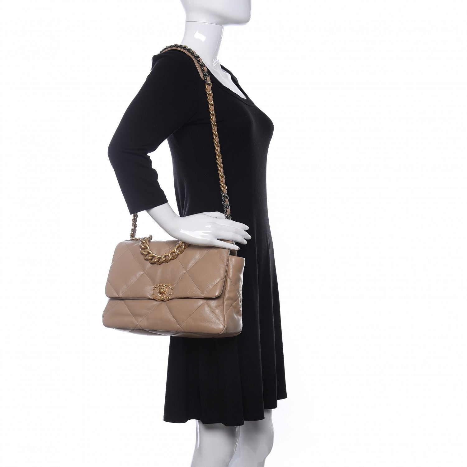 Chanel Lambskin Quilted Large Chanel 19 Flap Dark Beige 2 of 10