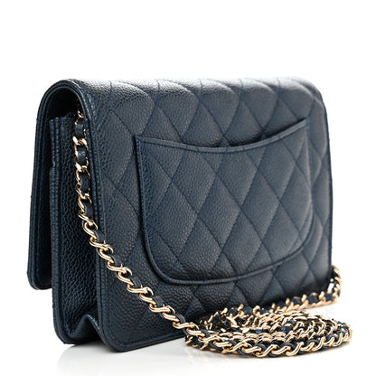 Chanel Iridescent Caviar Quilted Wallet on Chain WOC Blue 3 of 11
