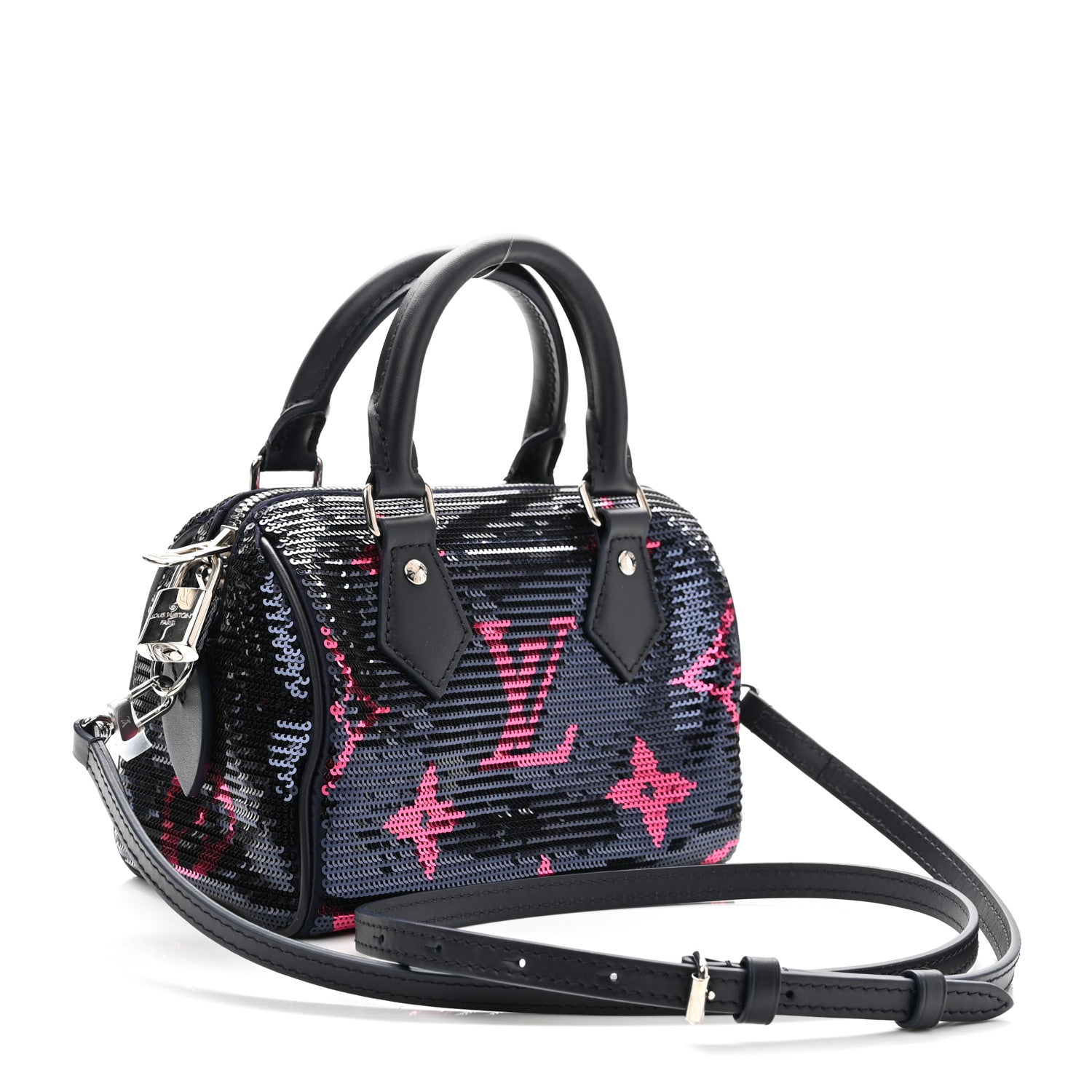 Louis Vuitton Giant Monogram Sequins Speedy Bandouliere 18 Navy Fuchsia 3 of 9