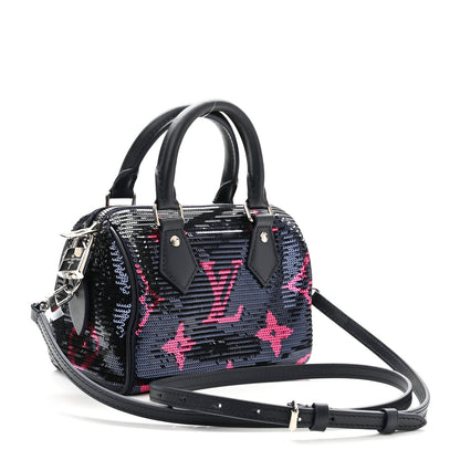 Louis Vuitton Giant Monogram Sequins Speedy Bandouliere 18 Navy Fuchsia 3 of 9
