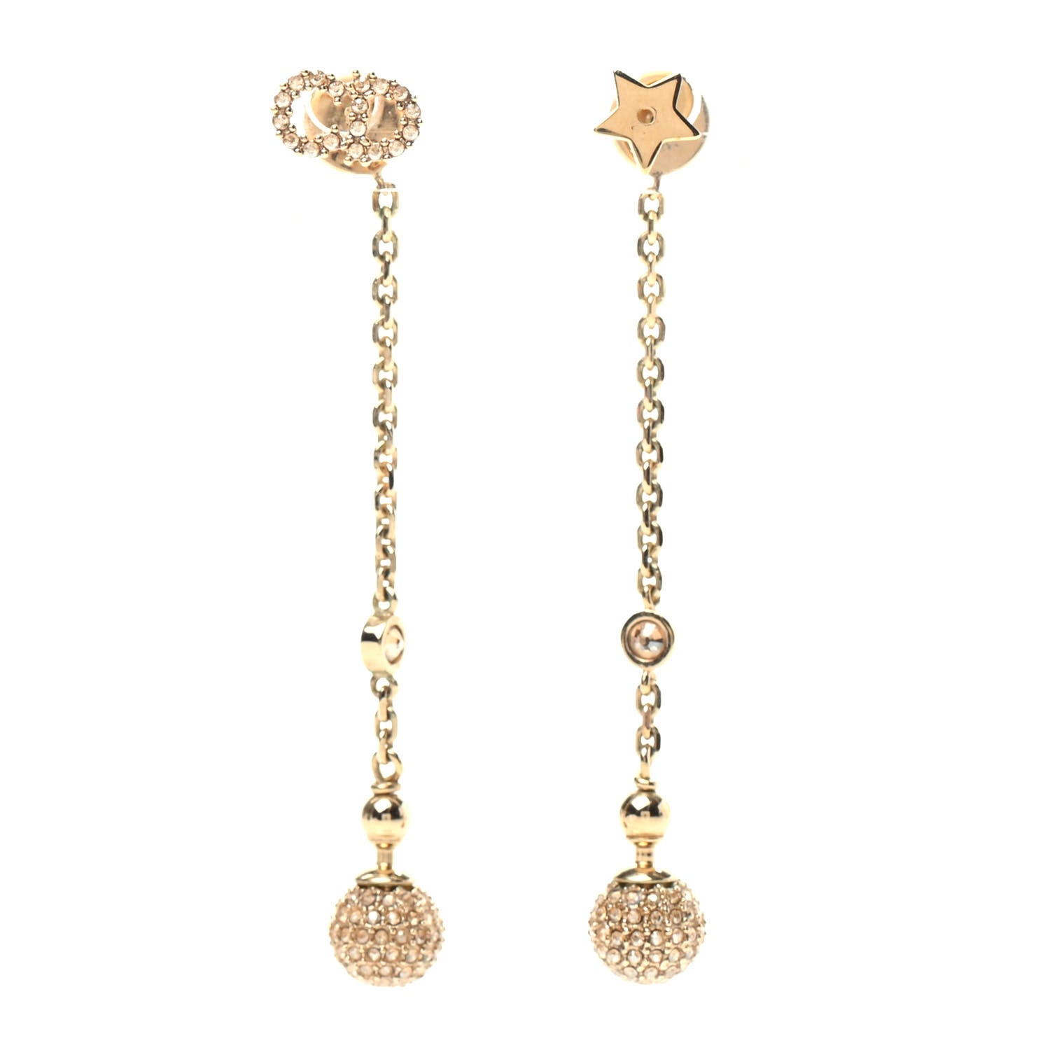 Christian Dior Crystal Star CD Tribal Dangle Chain Earrings Gold 1 of 5