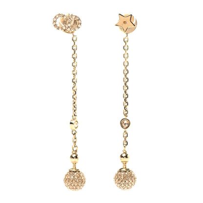 Christian Dior Crystal Star CD Tribal Dangle Chain Earrings Gold 1 of 5