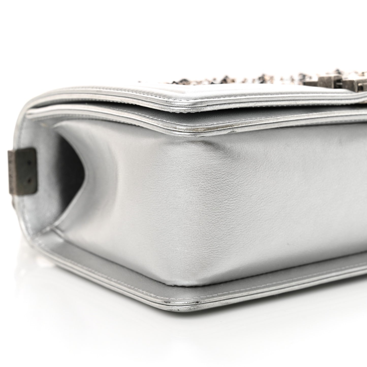 Metallic Lambskin Embellished Medium Boy Flap Silver