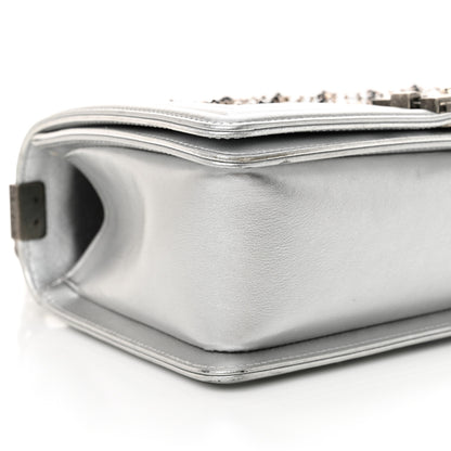 Chanel Metallic Lambskin Embellished Medium Boy Flap Silver 8 of 14