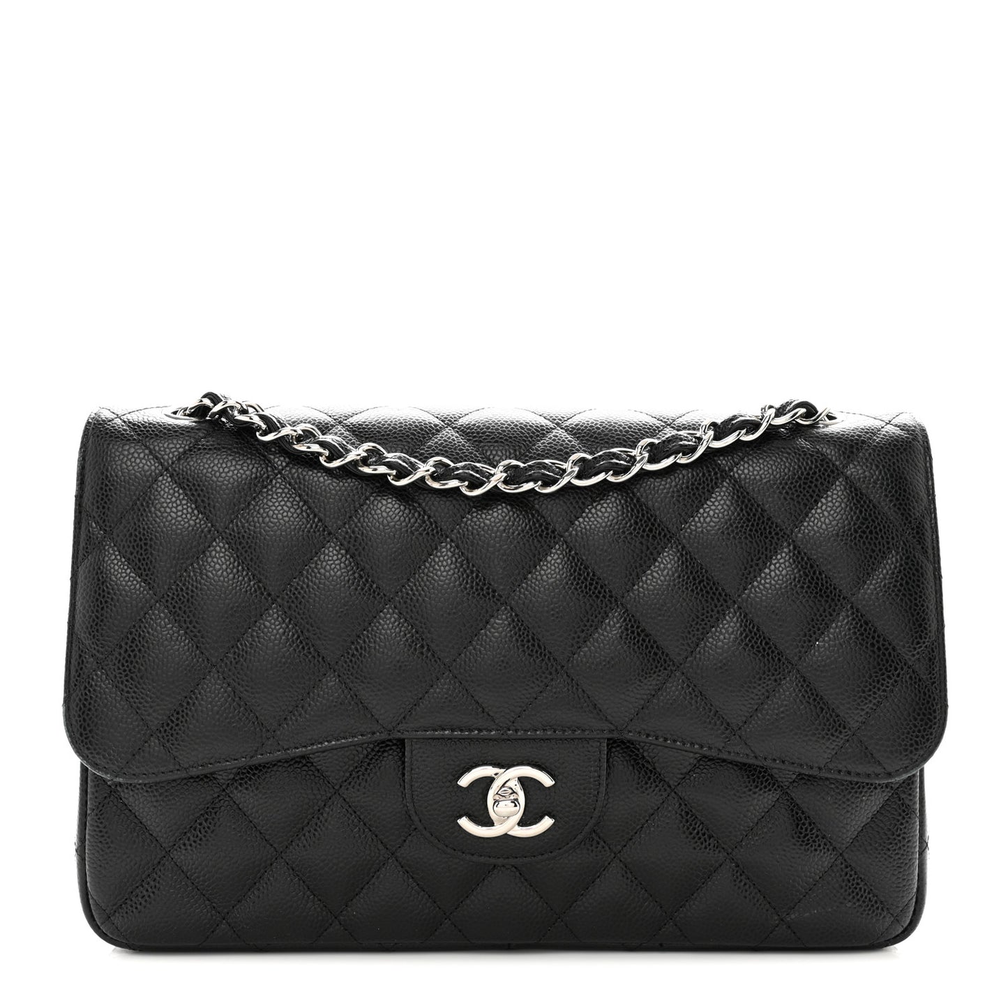 Caviar Quilted Jumbo Double Flap Black