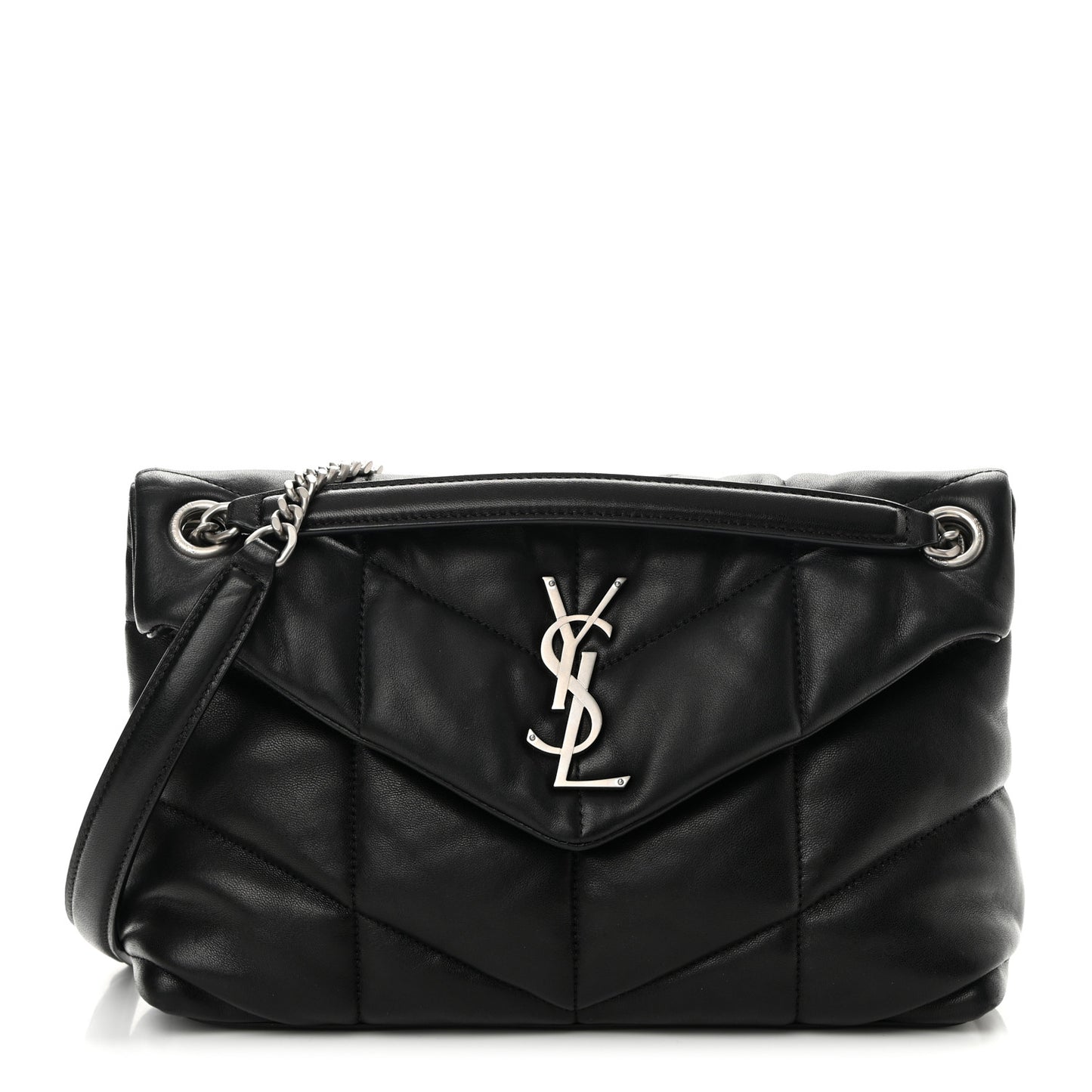 Lambskin Quilted Small Loulou Puffer Monogram Chain Satchel Black