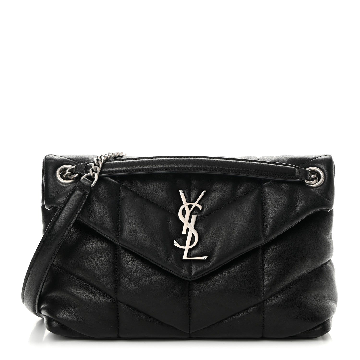 Saint Laurent Lambskin Quilted Small Loulou Puffer Monogram Chain Satchel Black 1 of 14