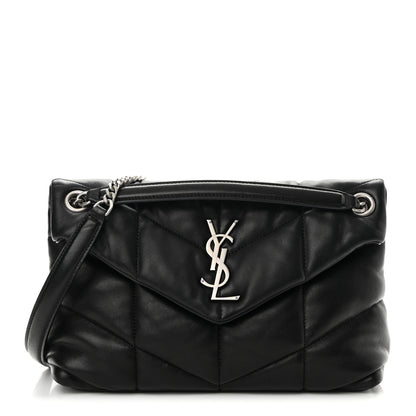 Saint Laurent Lambskin Quilted Small Loulou Puffer Monogram Chain Satchel Black 1 of 14