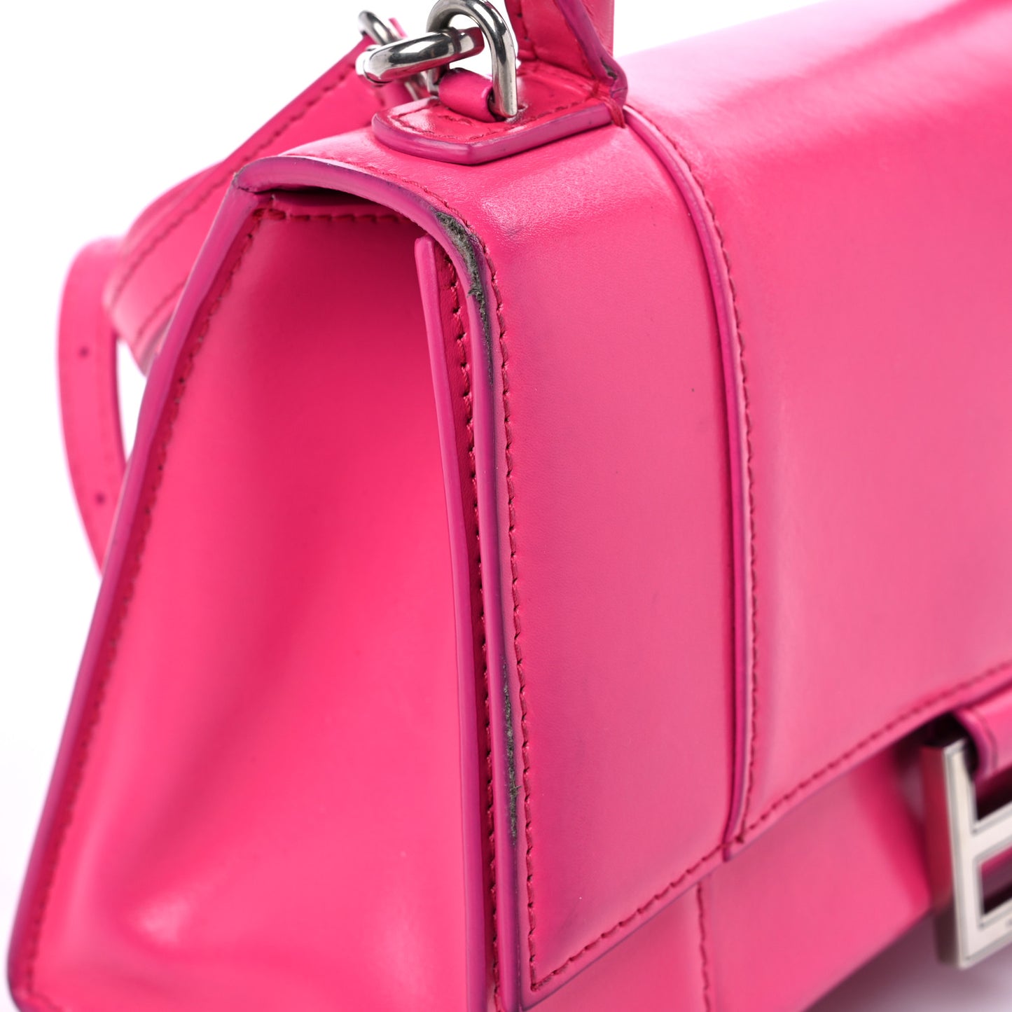 Shiny Box Calfskin Small Hourglass Top Handle Bag Acid Fuchsia