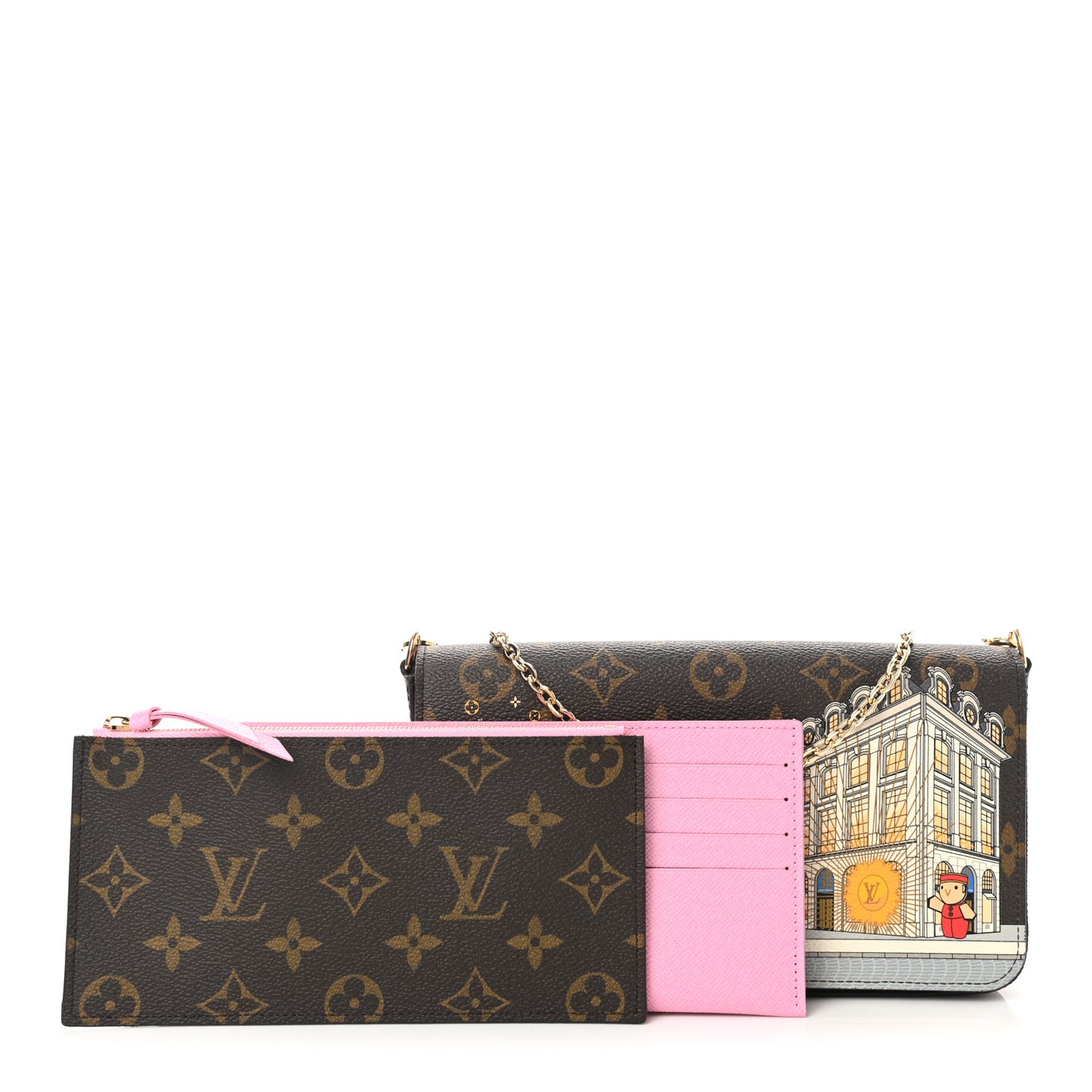 Monogram 2022 Christmas Animation Paris Pochette Felicie Chain Wallet Pink