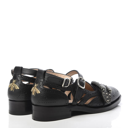 Gucci Calfskin Bee Embroidered Womens Queercore Brogue Wingtip Monk Strap Loafers 38 Black 4 of 9