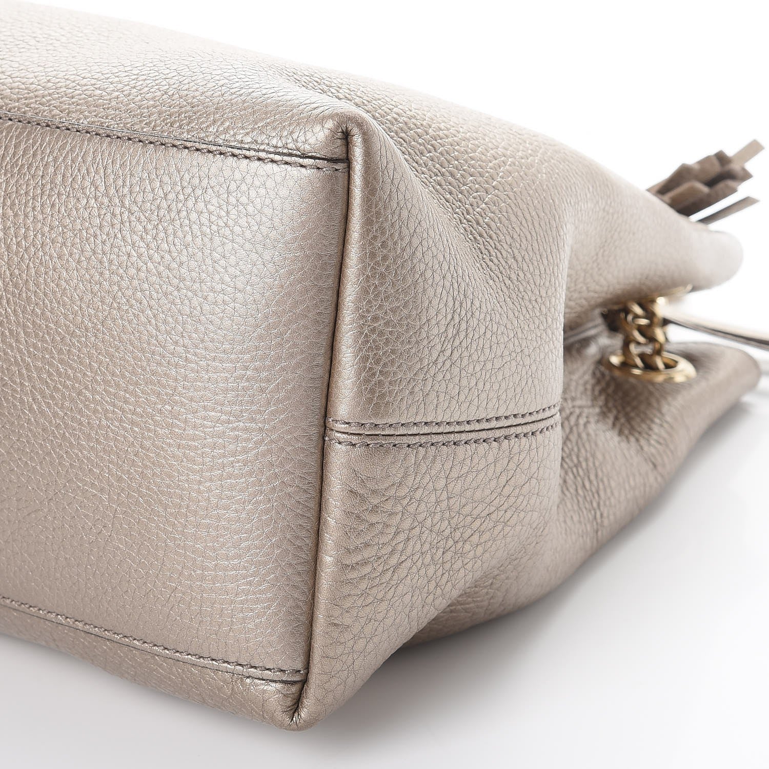 Gucci Metallic Pebbled Calfskin Medium Soho Chain Shoulder Bag Golden Beige 9 of 9