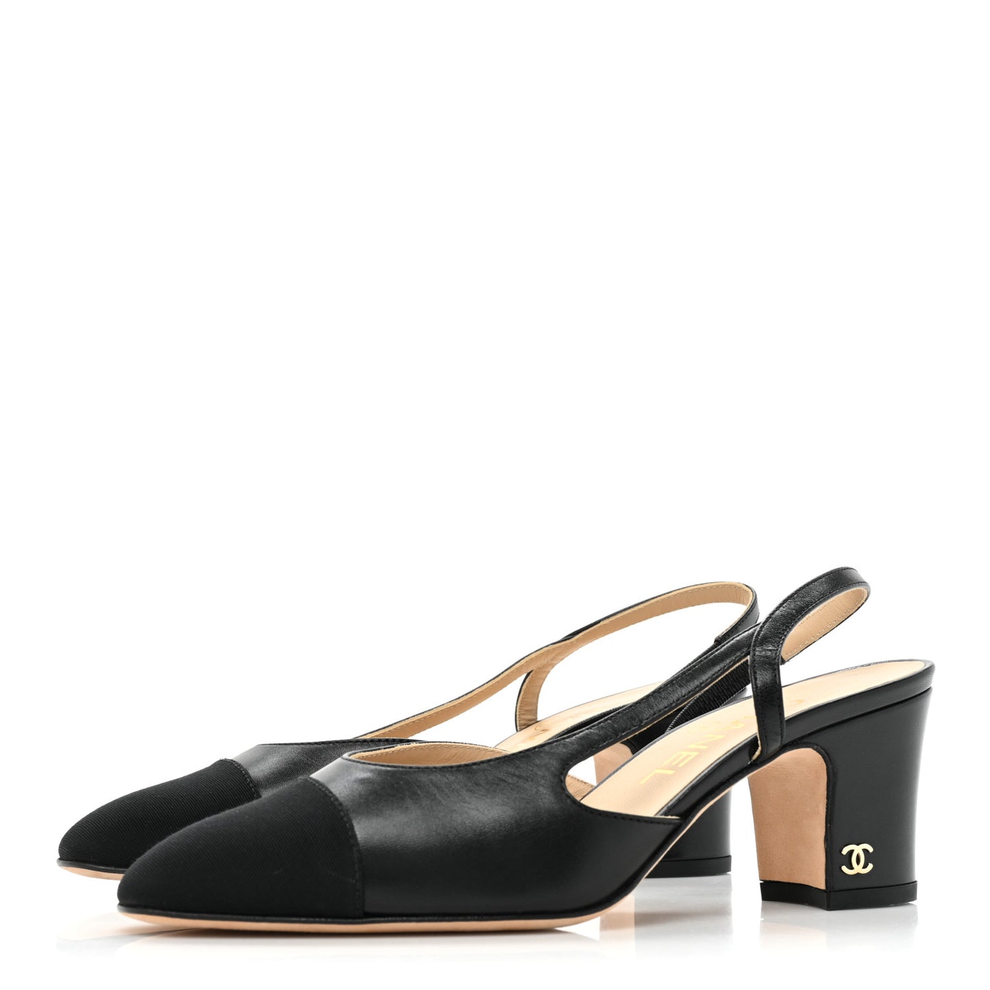Goatskin Grosgrain Cap Toe CC Slingback Pumps 35.5 Black