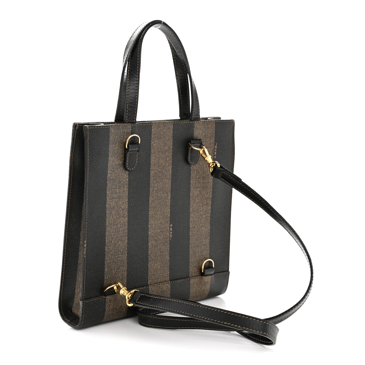 Fendi Pequin Spalmati Backpack Tote Tobacco Black 3 of 12
