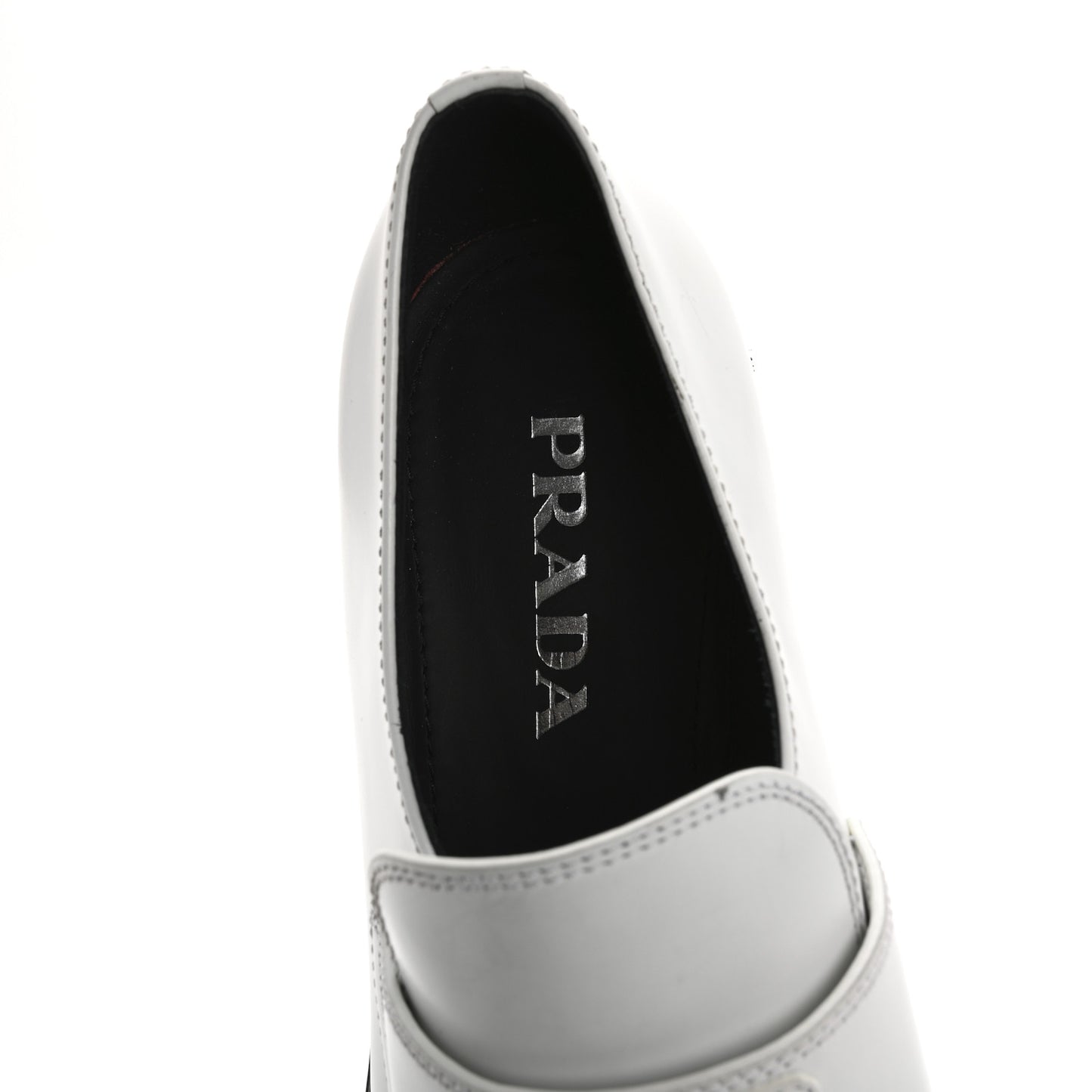 Spazzolato Metal Triangle Logo 50mm Loafers 40.5 White Black