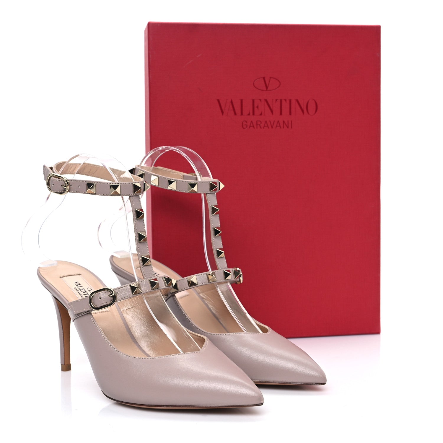 Valentino Garavani Nappa Rockstud Ankle Strap 85mm Open Back Pumps 36.5 Poudre 9 of 9