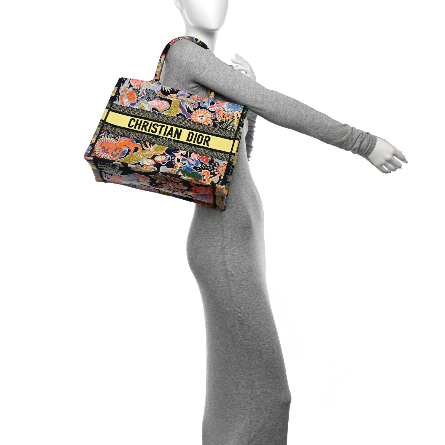 Christian Dior Canvas Zodiac Fantastico Embroidered Medium Book Tote Black Multicolor 2 of 14