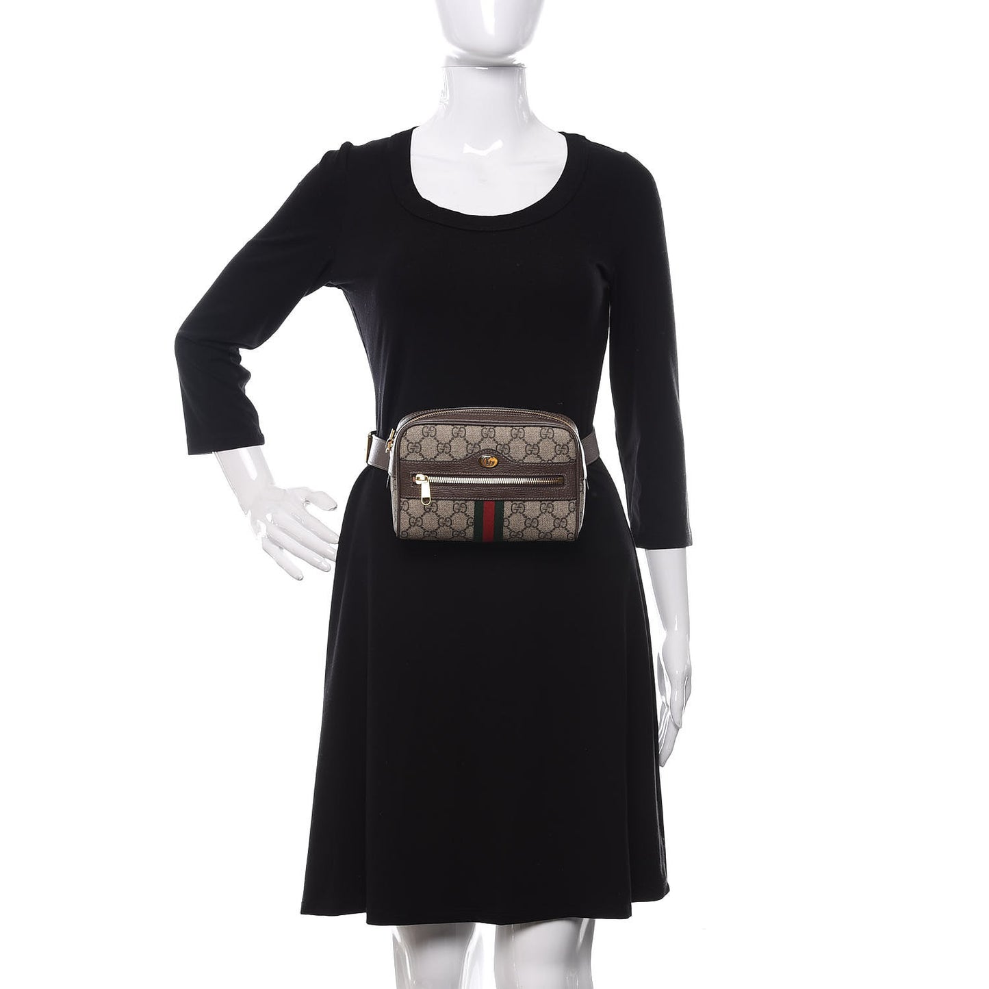 GG Supreme Monogram Web Small Ophidia Belt Bag 75 30 Dark Brown