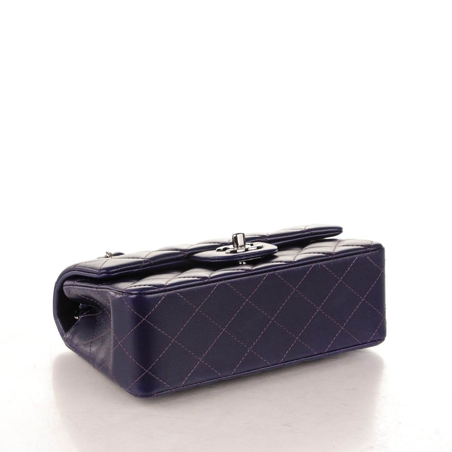 Lambskin Quilted Mini Rectangular Flap Dark Purple