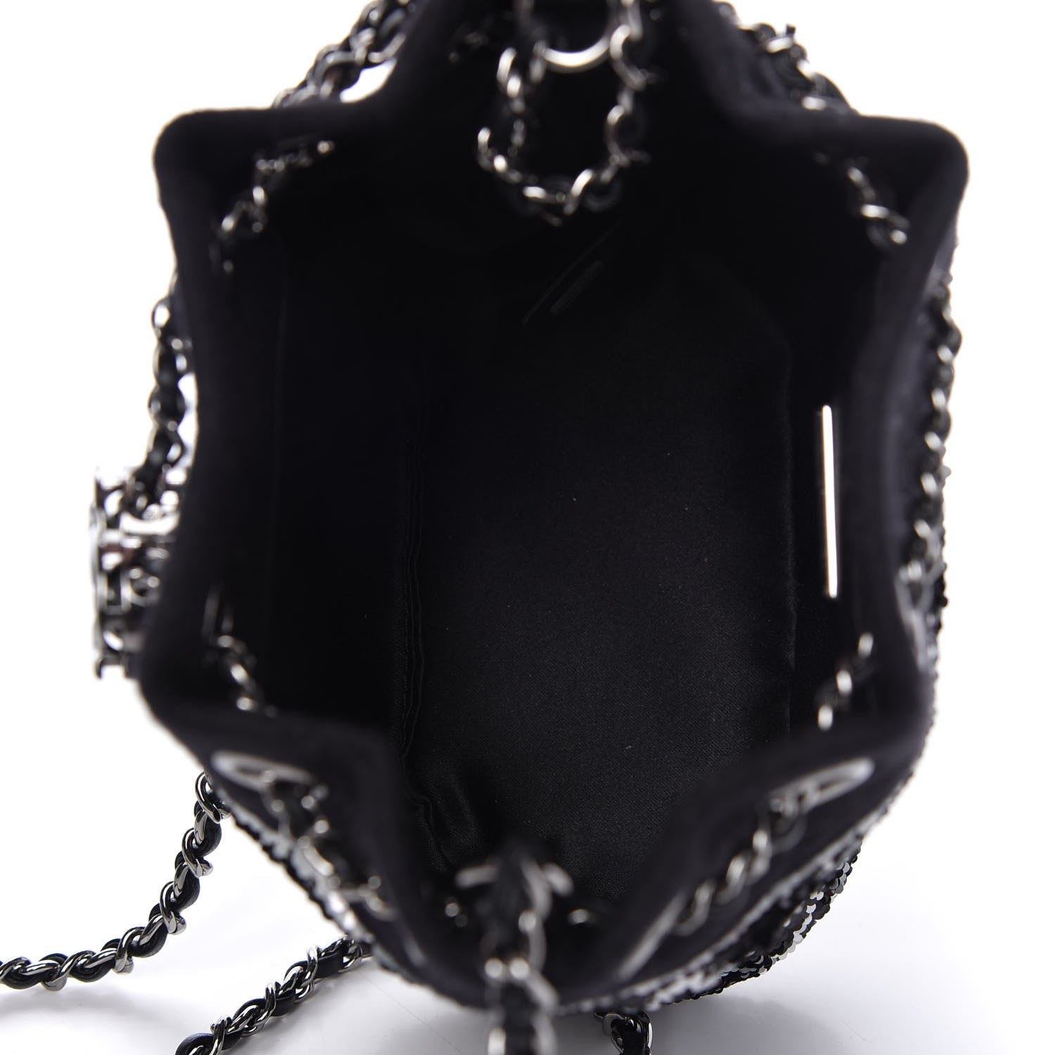 Chanel Sequin Wool Drawstring Bag Bag Black Silver 5 of 9
