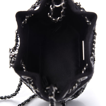 Chanel Sequin Wool Drawstring Bag Bag Black Silver 5 of 9