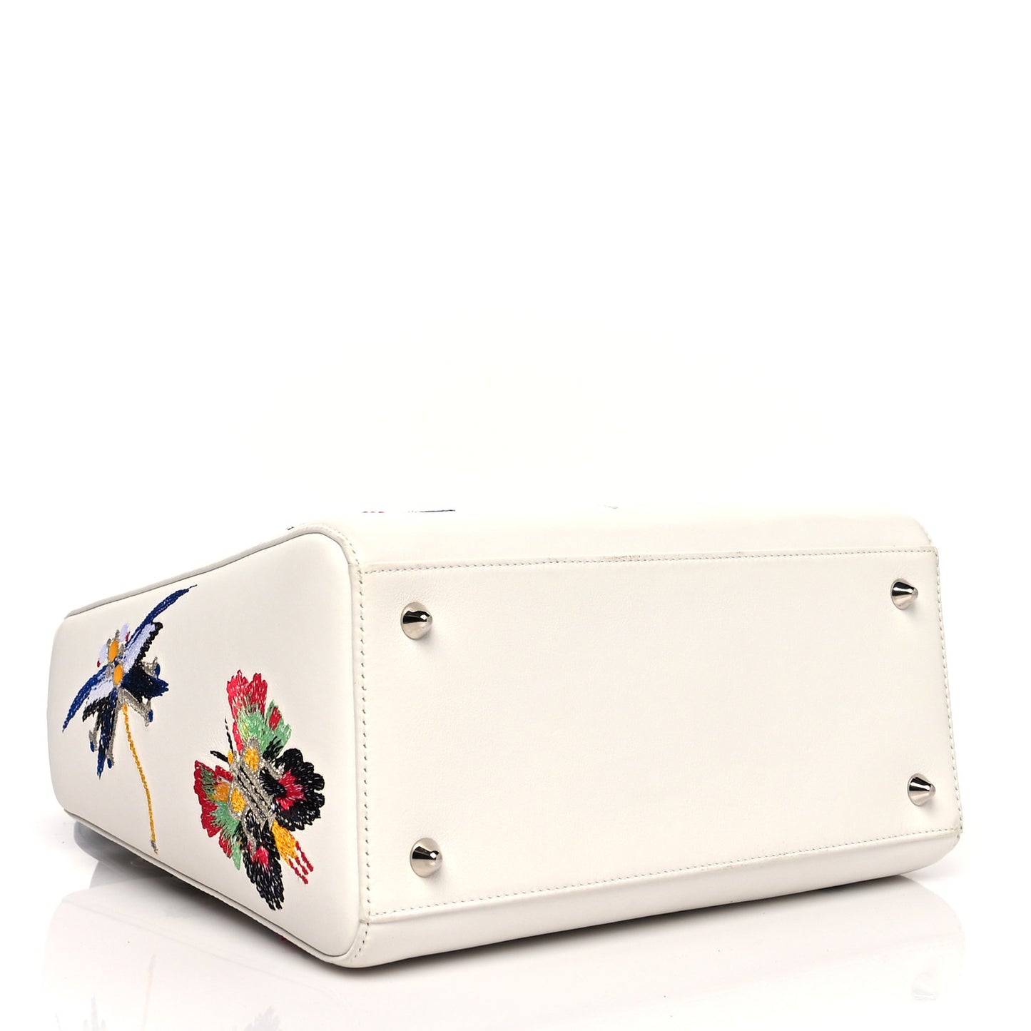 Smooth Calfskin Embroidered Medium Lady Dior White Multicolor