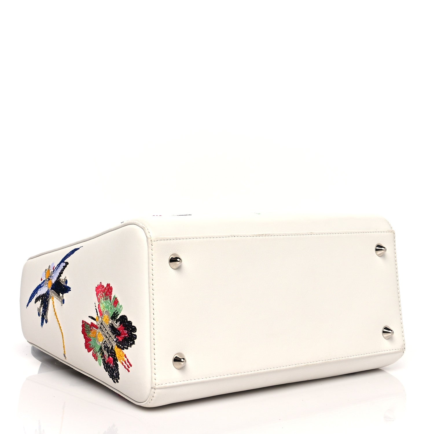 Christian Dior Smooth Calfskin Embroidered Medium Lady Dior White Multicolor 4 of 13