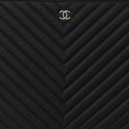 Chanel Caviar Chevron Quilted Large Cosmetic Case Black 8 of 10