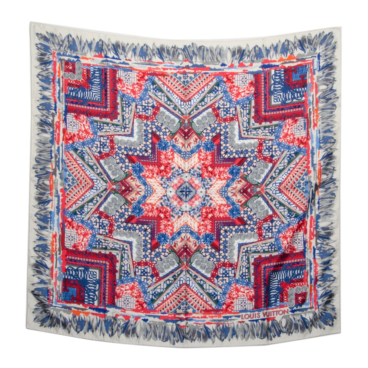 Louis Vuitton Silk Paradis Square Scarf Red Blue 2 of 5