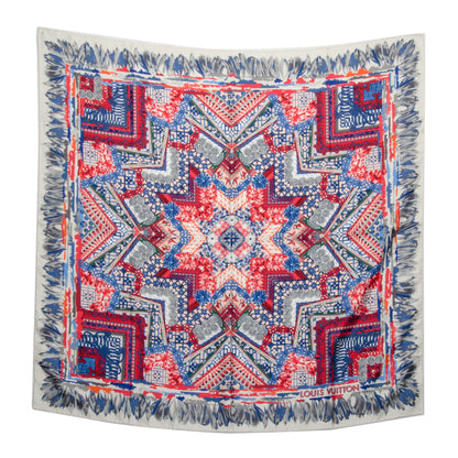 Louis Vuitton Silk Paradis Square Scarf Red Blue 2 of 5