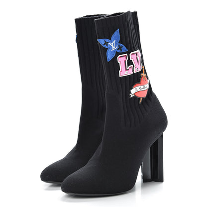 Louis Vuitton Stretch Fabric LV Black Heart Sock Ankle Boots 39 Black 3 of 6