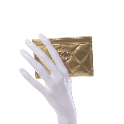 Chanel Metallic Aged Calfskin Quilted Card Holder Gold 2 of 9