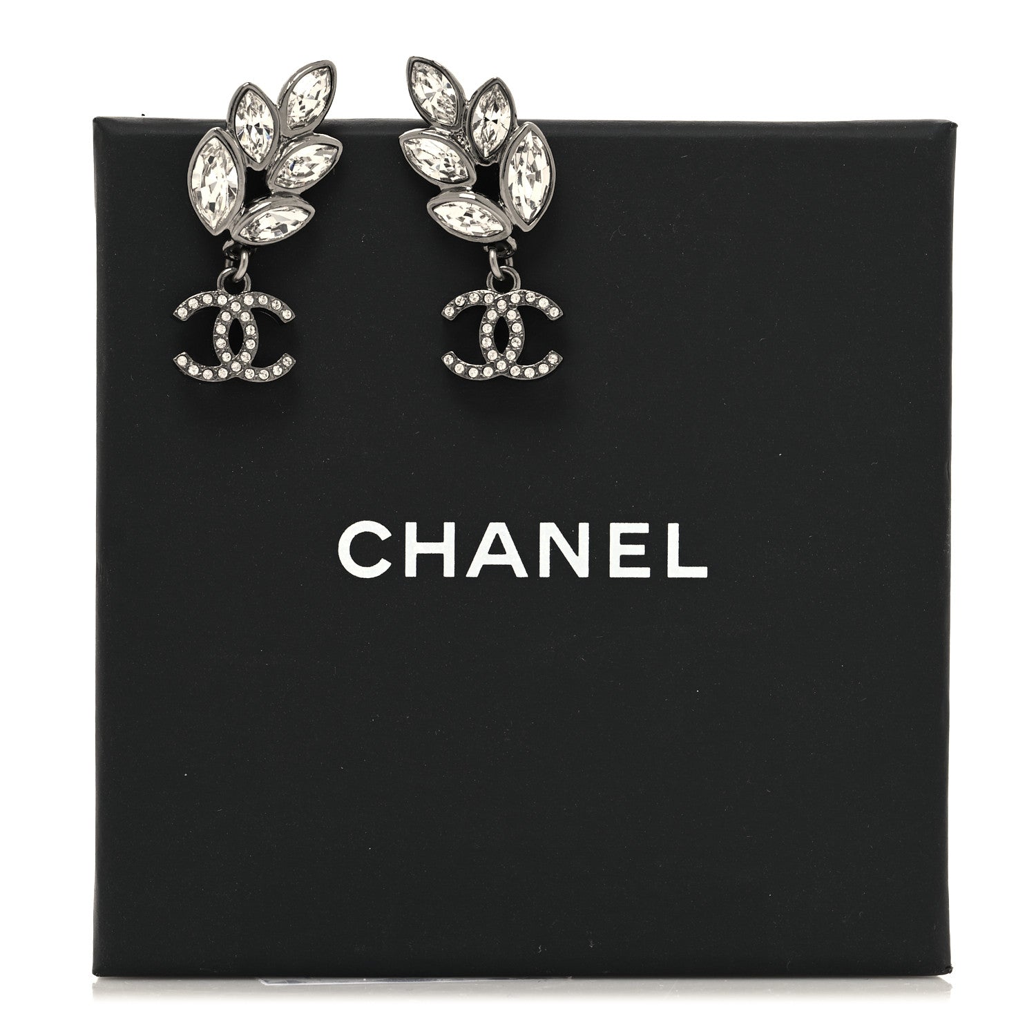 Chanel Crystal Sparkling Wheat CC Drop Earrings Silver 5 of 5