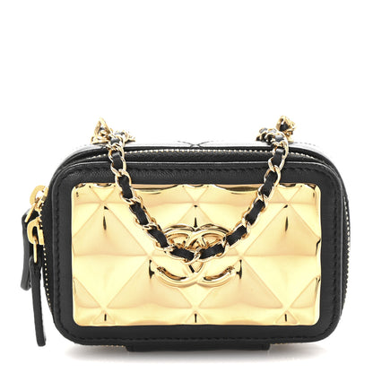 Chanel Lambskin Metal Quilted Extra Mini Vanity Case With Chain Black Gold 8 of 10