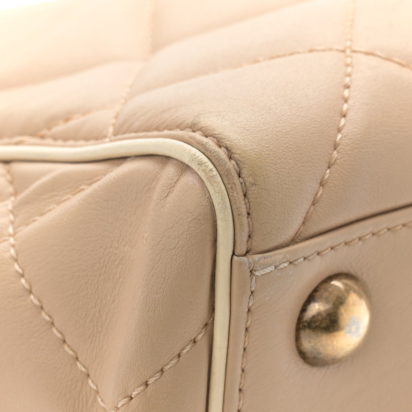 Lambskin Quilted Small Portobello Tote Beige