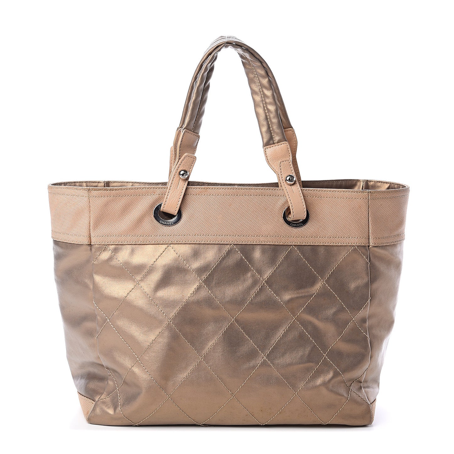 Metallic Coated Canvas Large Paris Biarritz Tote Gold